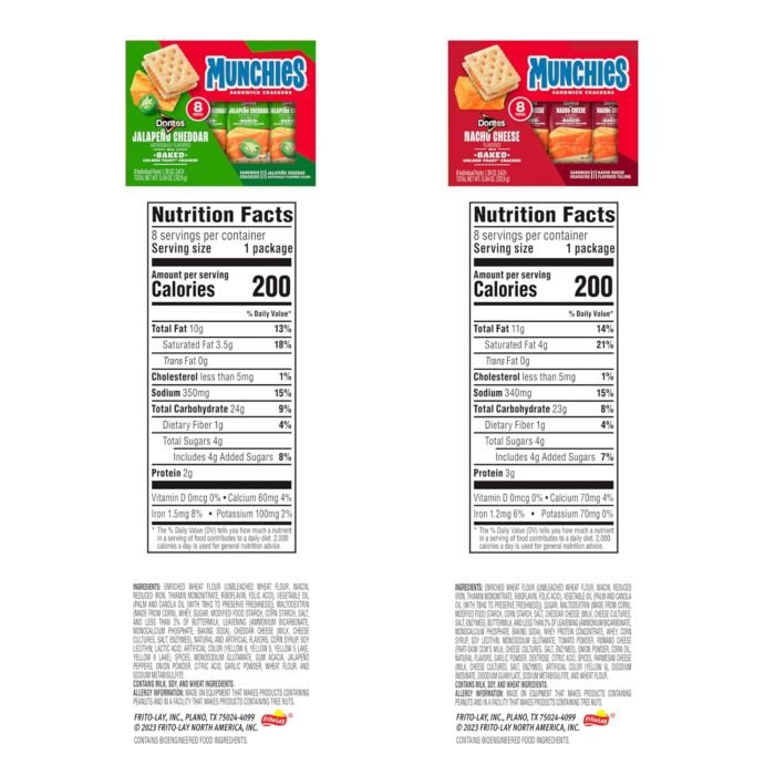 Munchies Baked Sandwich Crackers Variety Pack, Doritos Nacho Cheese and Doritos Jalapeno Cheddar, 1.38 Oz sleeves (Pack of 32) - Image 5