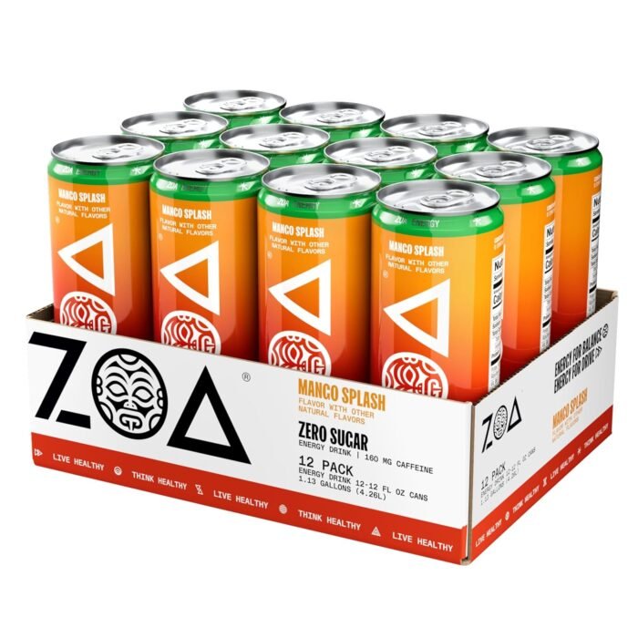 ZOA Zero Sugar Energy Drinks, Mango Splash - Sugar Free with Electrolytes, Healthy Vitamin C, Amino Acids, Essential B-Vitamins, and Caffeine from Green Tea - 12 Fl Oz (Pack of 12) - Image 5
