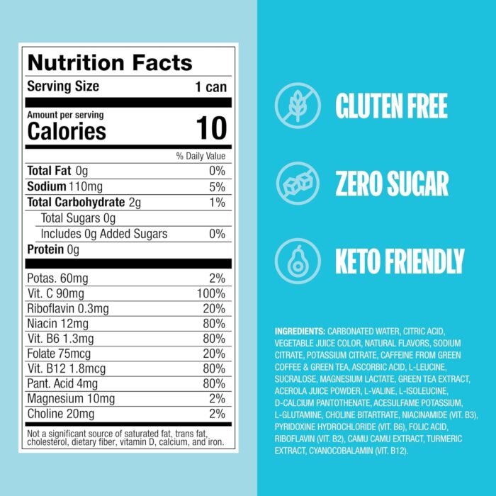ZOA Zero Sugar Energy Drinks, Tropical Punch - Sugar Free with Electrolytes, Healthy Vitamin C, Amino Acids, Essential B-Vitamins, and Caffeine from Green Tea - 12 Fl Oz (12-Pack) - Image 4