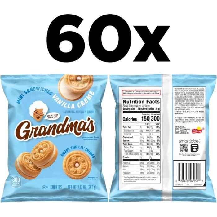 Grandma's Cookies, Mini Sandwich Crèmes Vanilla, 2.12 Ounce (Pack of 60) - Image 2