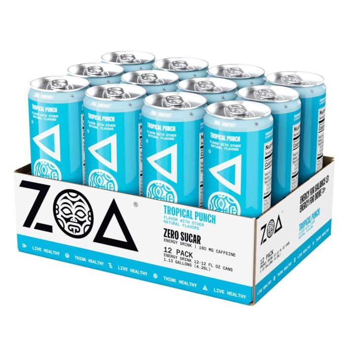ZOA Zero Sugar Energy Drinks, Tropical Punch - Sugar Free with Electrolytes, Healthy Vitamin C, Amino Acids, Essential B-Vitamins, and Caffeine from Green Tea - 12 Fl Oz (12-Pack) - Image 6