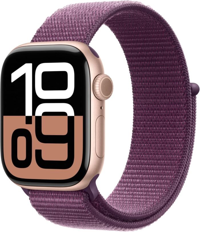 Apple Watch Series 10 [GPS 42mm case] Smartwatch with Rose Gold Aluminium Case with Plum Sport Loop. Fitness Tracker, ECG App, Always-On Retina Display, Carbon Neutral
