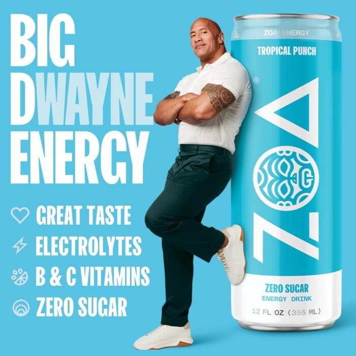 ZOA Zero Sugar Energy Drinks, Tropical Punch - Sugar Free with Electrolytes, Healthy Vitamin C, Amino Acids, Essential B-Vitamins, and Caffeine from Green Tea - 12 Fl Oz (12-Pack) - Image 2