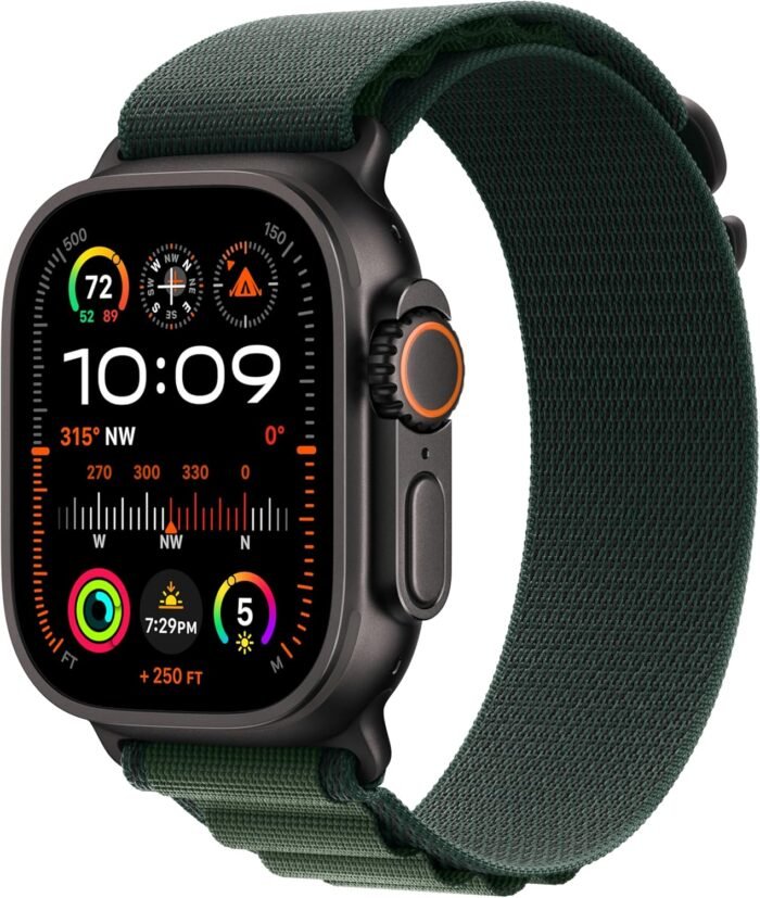 Apple Watch Ultra 2 [GPS + Cellular 49mm] Smartwatch, Sport Watch with Black Titanium Case with Dark Green Alpine Loop - M. Fitness Tracker, Precision GPS, Action Button, Carbon Neutral