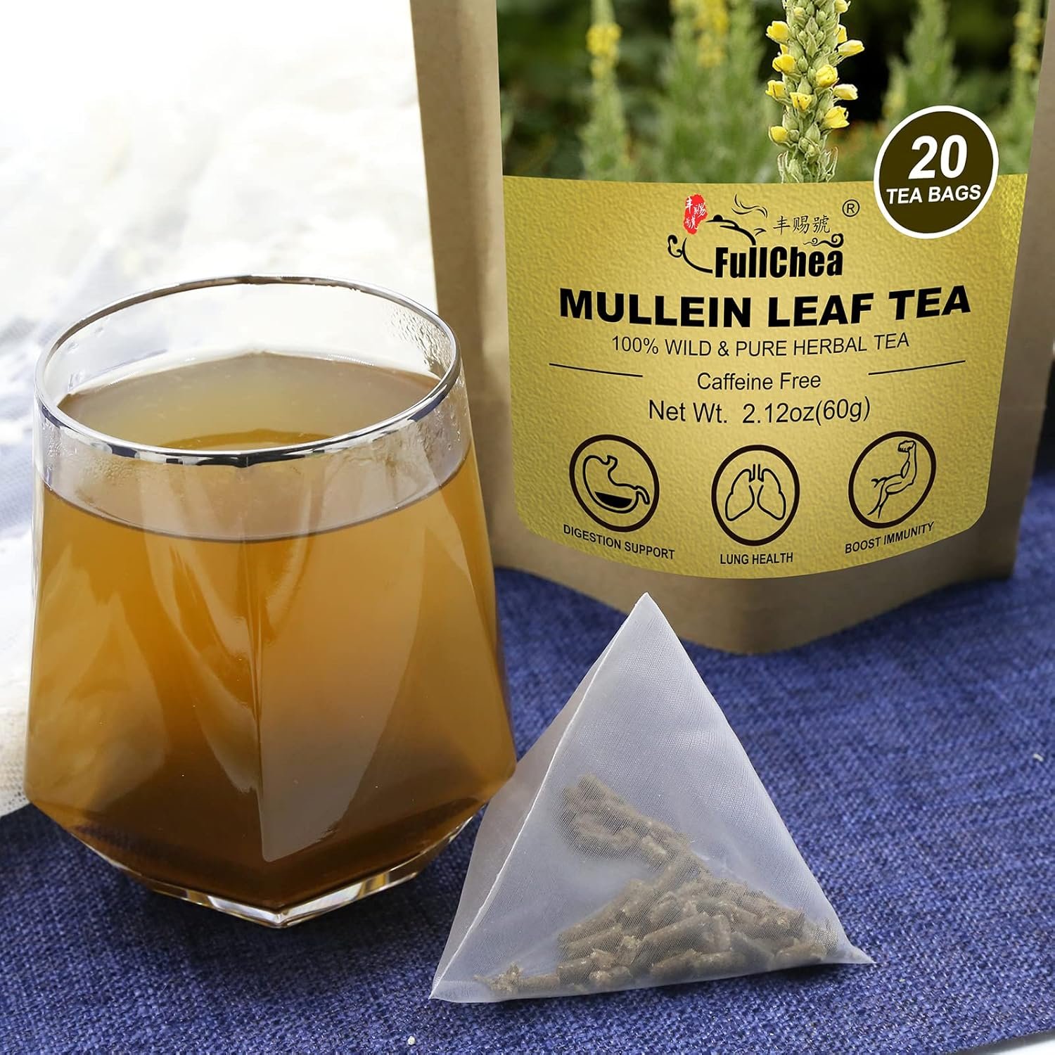 FullChea -Mullein Leaf Tea Bags, 20 Teabags, 3g/bag For Lungs - Non-GMO - Caffeine-free - Natural Healthy Herbal Tea For Detox & Respiratory Support - Image 4