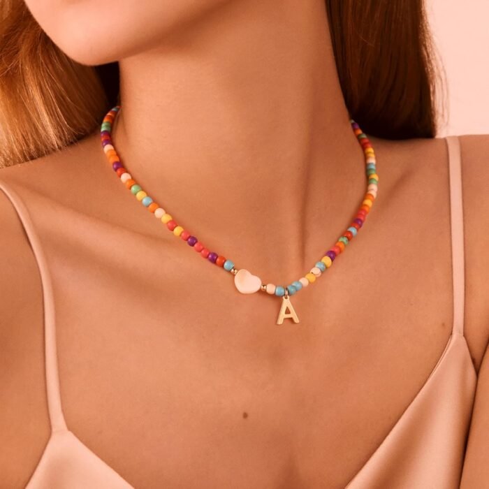 Ursteel Colorful Initial Cute Necklaces for Girls - Trendy Beaded Choker Necklace for Women Teen Girl, Handmade Letter Necklace Valentines Day Gifts for Women Girls Jewelry - Image 3