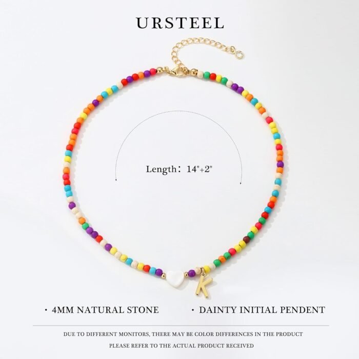 Ursteel Colorful Initial Cute Necklaces for Girls - Trendy Beaded Choker Necklace for Women Teen Girl, Handmade Letter Necklace Valentines Day Gifts for Women Girls Jewelry - Image 6