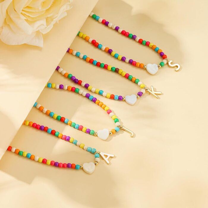 Ursteel Colorful Initial Cute Necklaces for Girls - Trendy Beaded Choker Necklace for Women Teen Girl, Handmade Letter Necklace Valentines Day Gifts for Women Girls Jewelry - Image 7