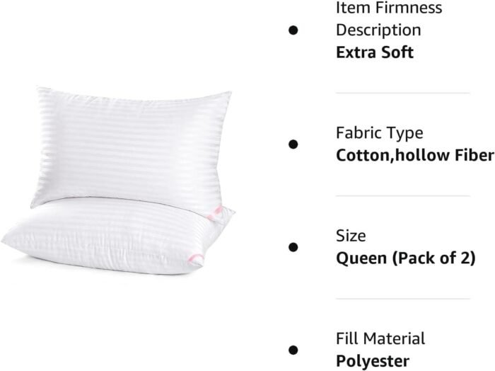 EIUE Hotel Collection Bed Pillows for Sleeping 2 Pack Queen Size，Pillows for Side and Back Sleepers,Super Soft Down Alternative Microfiber Filled Pillows,20 x 30 Inches - Image 6