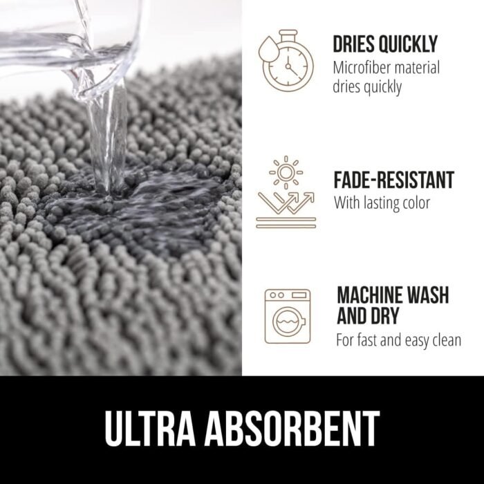 Gorilla Grip Bath Rug Mat 24x17, Thick Soft Absorbent Chenille, Rubber Backing Quick Dry Microfiber Mats, Machine Washable Rugs for Shower Floor, Bathroom Runner Bathmat Accessories Decor, Grey - Image 4