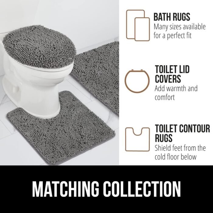 Gorilla Grip Bath Rug Mat 24x17, Thick Soft Absorbent Chenille, Rubber Backing Quick Dry Microfiber Mats, Machine Washable Rugs for Shower Floor, Bathroom Runner Bathmat Accessories Decor, Grey - Image 8