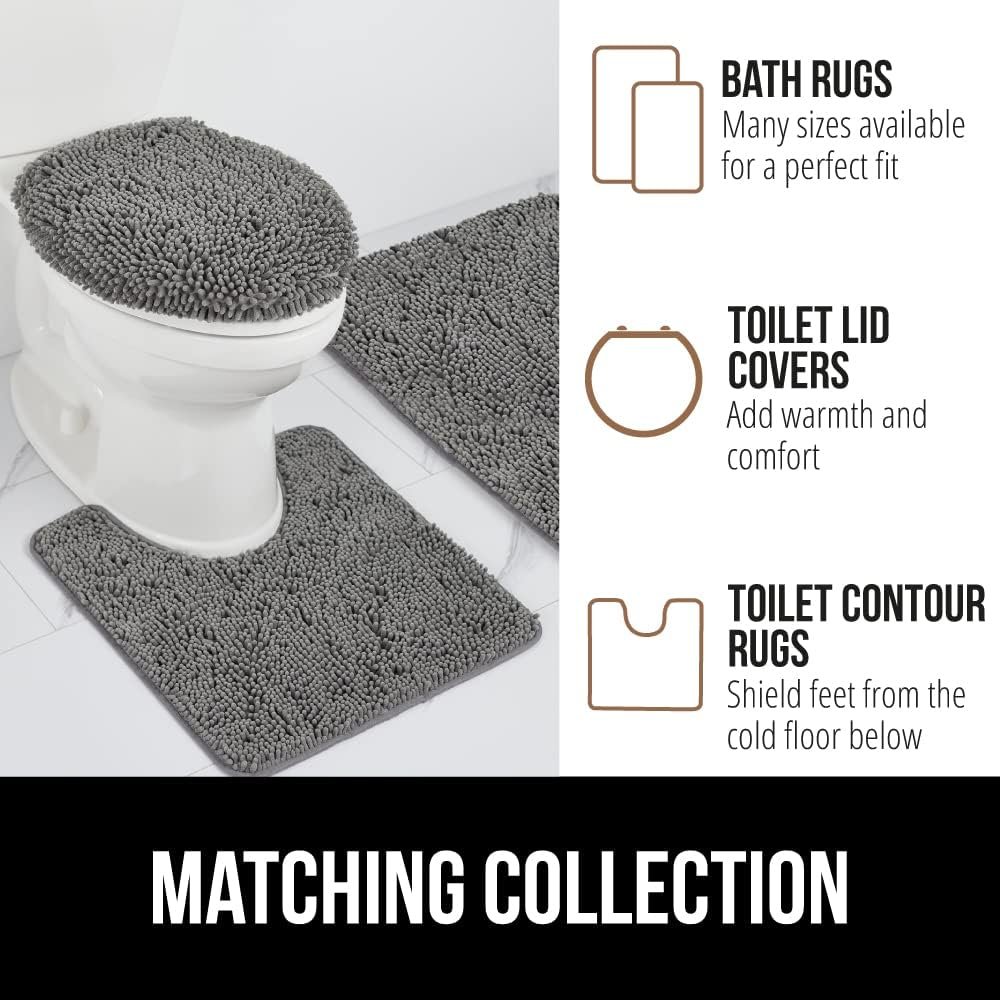 Gorilla Grip Bath Rug Mat 24x17, Thick Soft Absorbent Chenille, Rubber Backing Quick Dry Microfiber Mats, Machine Washable Rugs for Shower Floor, Bathroom Runner Bathmat Accessories Decor, Grey - Image 8