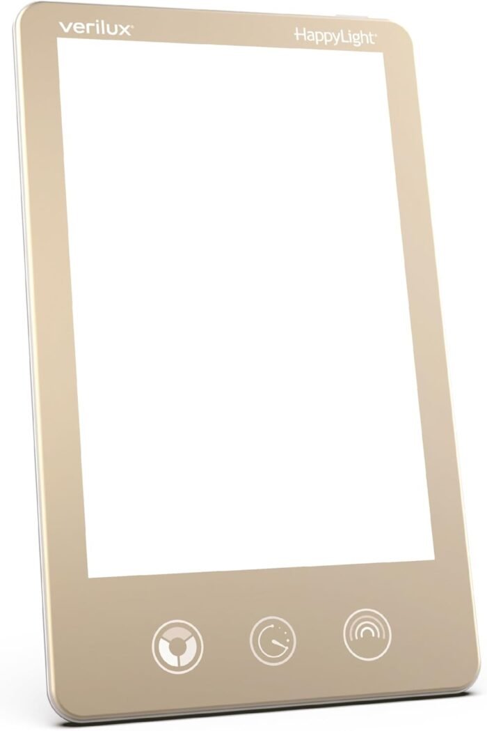 Verilux HappyLight Luxe - Light Therapy Lamp with 10,000 Lux, UV-Free, LED Bright White Light with Adjustable Brightness, Color, Countdown Timer, & Stand - Boost Mood, Sleep, Focus (Champagne Gold)