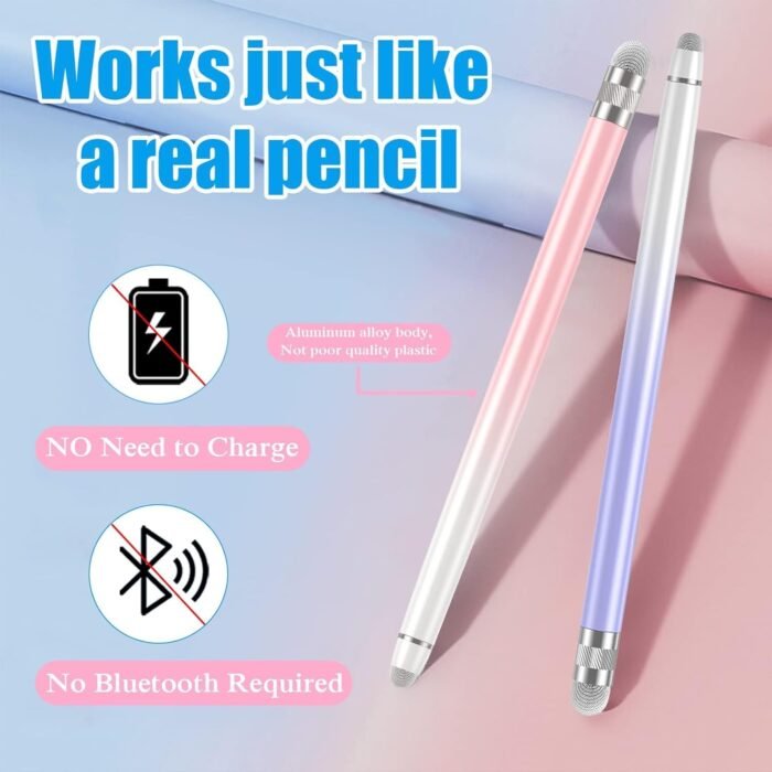 2PCS Stylus Pens for Touch Screens,Stylus Pen for iPhone/iPad/Tablet Android/Microsoft Surface,Compatible with All Touch Screens(White Pink/White Purple) - Image 2