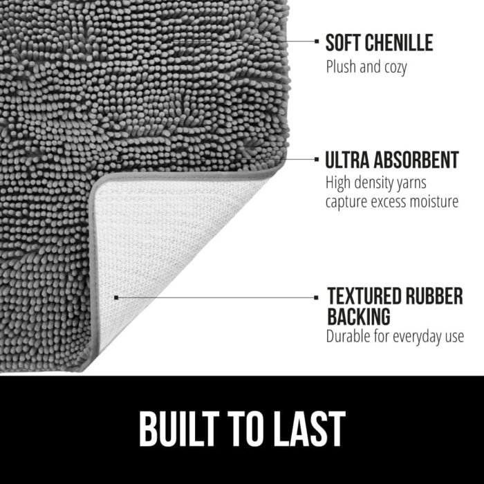 Gorilla Grip Bath Rug Mat 24x17, Thick Soft Absorbent Chenille, Rubber Backing Quick Dry Microfiber Mats, Machine Washable Rugs for Shower Floor, Bathroom Runner Bathmat Accessories Decor, Grey - Image 2
