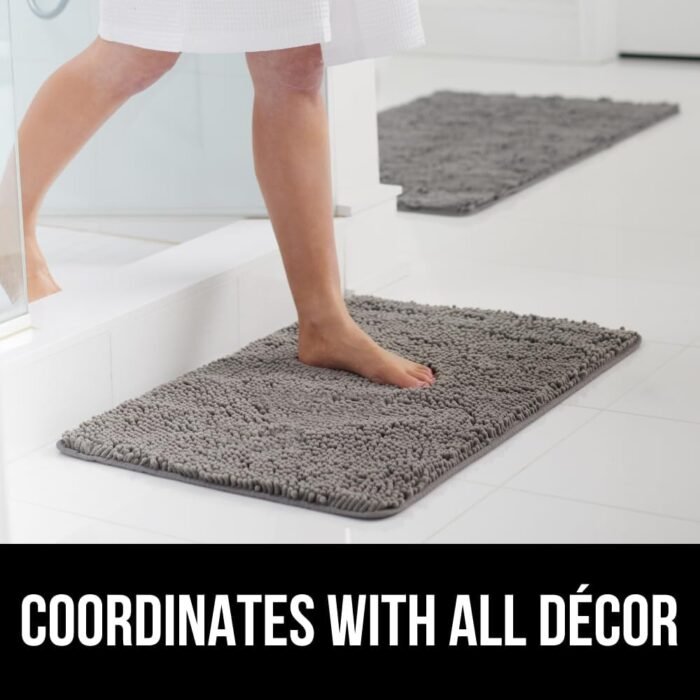 Gorilla Grip Bath Rug Mat 24x17, Thick Soft Absorbent Chenille, Rubber Backing Quick Dry Microfiber Mats, Machine Washable Rugs for Shower Floor, Bathroom Runner Bathmat Accessories Decor, Grey - Image 9