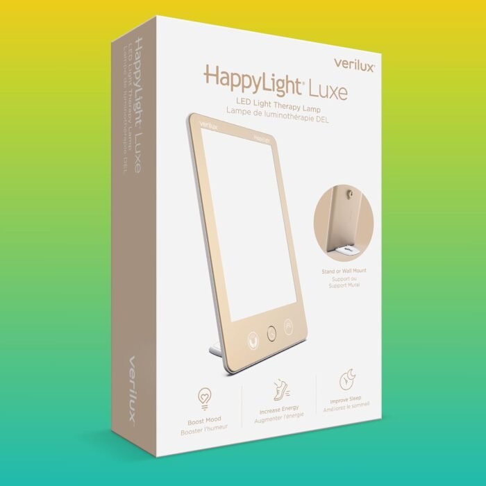 Verilux HappyLight Luxe - Light Therapy Lamp with 10,000 Lux, UV-Free, LED Bright White Light with Adjustable Brightness, Color, Countdown Timer, & Stand - Boost Mood, Sleep, Focus (Champagne Gold) - Image 6
