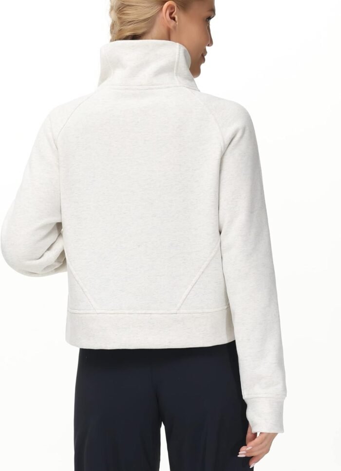 THE GYM PEOPLE Womens' Half Zip Pullover Fleece Stand Collar Crop Sweatshirt with Pockets Thumb Hole - Image 2