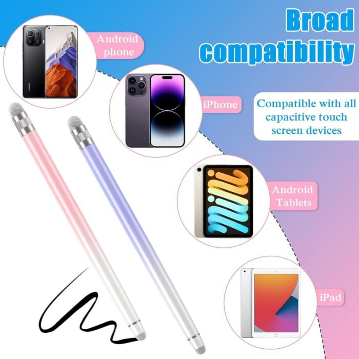2PCS Stylus Pens for Touch Screens,Stylus Pen for iPhone/iPad/Tablet Android/Microsoft Surface,Compatible with All Touch Screens(White Pink/White Purple) - Image 6