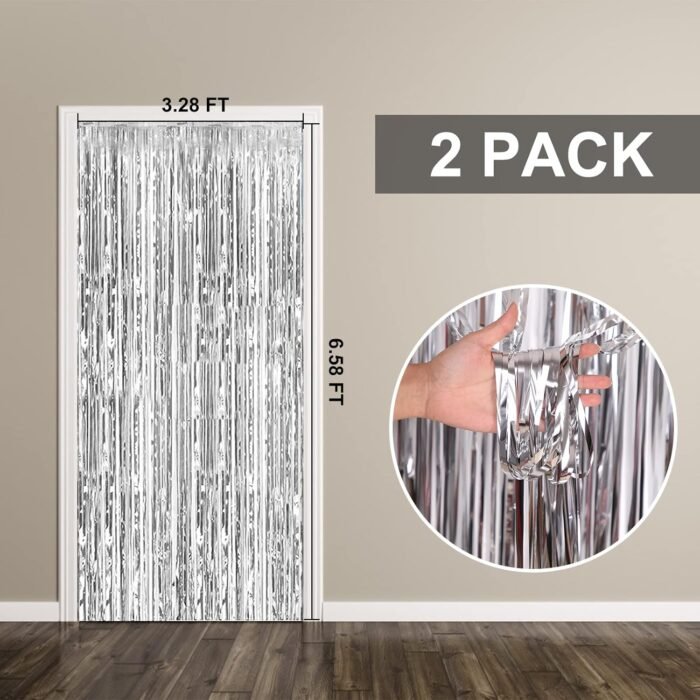 2 Pack Foil Curtain Backdrop Silver Metallic Tinsel Foil Fringe Curtains Photo Booth Props for Birthday Wedding Engagement Baby Shower Bachelorette Christmas Holiday Celebration Party Decorations - Image 7