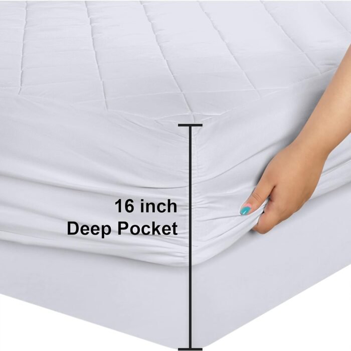 Utopia Bedding Quilted Fitted Mattress Pad – Queen Size, Elastic Fitted Mattress Topper Protector and Cover Stretches up to 16 Inches Deep, Machine Washable (White) - Image 3