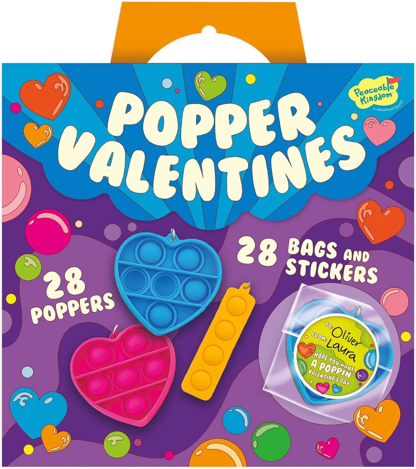 Peaceable Kingdom Valentines Cards for Kids Classroom, Set of 28 Valentines Day Gifts - Mini Popper Heart Pop It Fidgets - Image 6