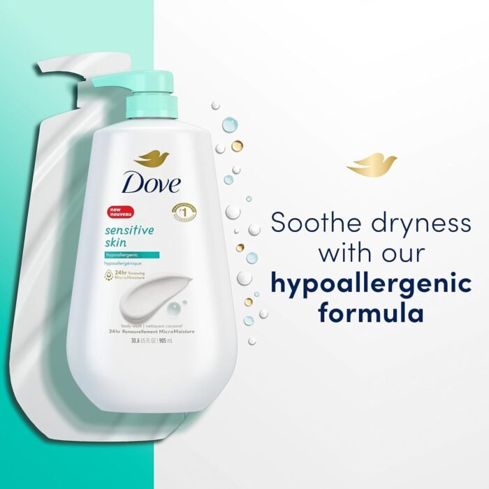 Dove Body Wash with Pump Sensitive Skin Hypoallergenic, Paraben-Free, Sulfate-Free, Cruelty-Free, Moisturizing Skin Cleanser Effectively Washes Away Bacteria While Nourishing Skin 30.6 oz - Image 6
