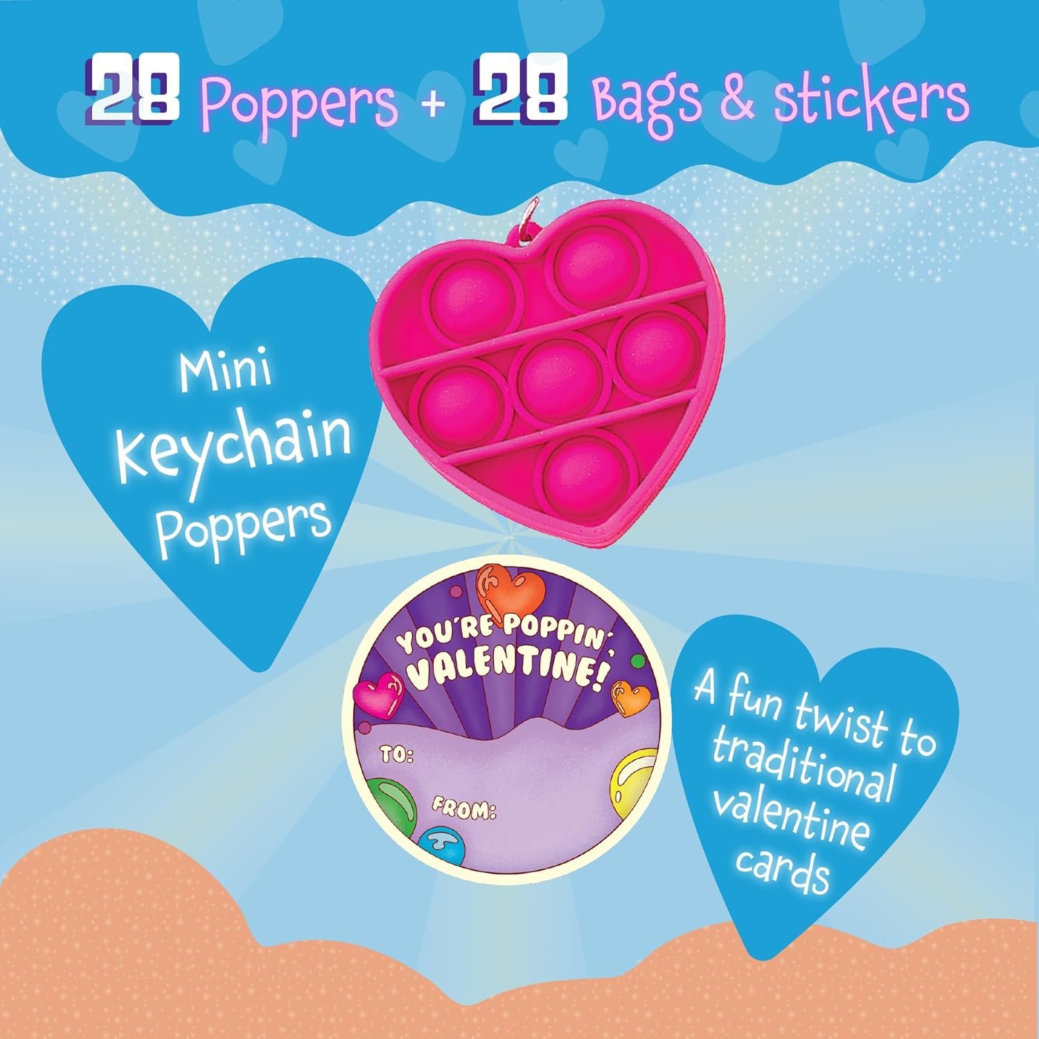 Peaceable Kingdom Valentines Cards for Kids Classroom, Set of 28 Valentines Day Gifts - Mini Popper Heart Pop It Fidgets - Image 2