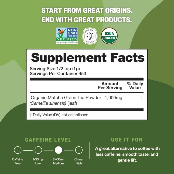 FGO Organic Matcha Green Tea Powder, Japanese Culinary Grade for Cooking, Baking, and Smoothies, 4 Ounce Resealable Bag, Packaging May Vary (Pack of 1) - Image 3