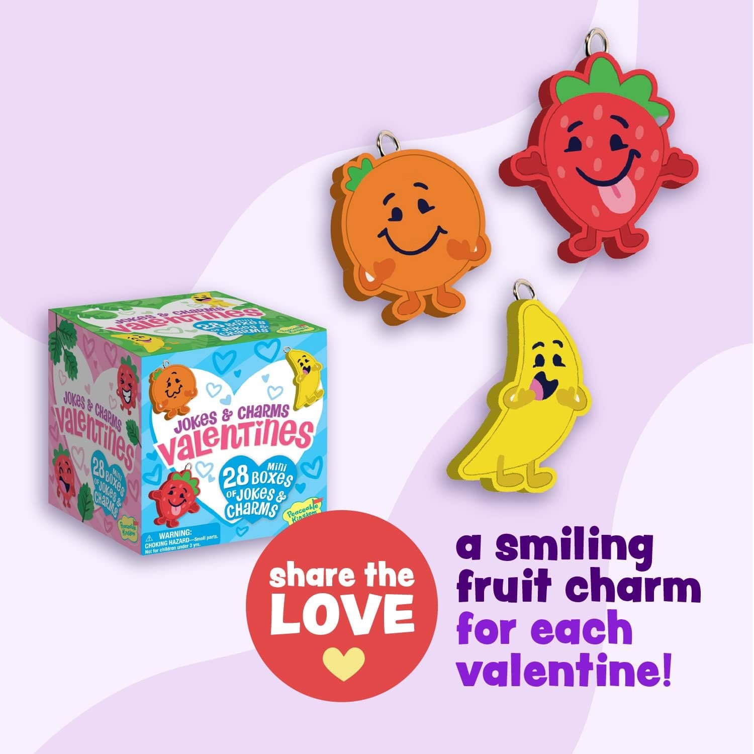 Peaceable Kingdom Valentines Cards for Kids Classroom, Set of 28 Valentines Day Gifts - Silly Jokes with Fruit Charms - Image 4