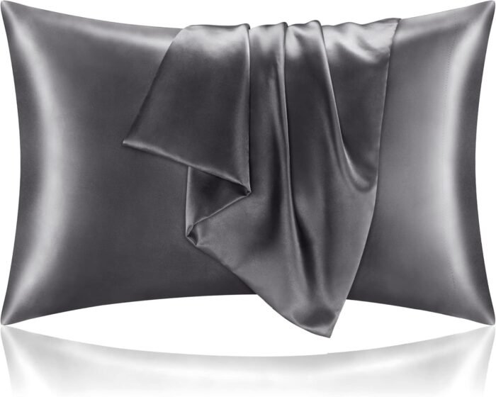 BEDELITE Satin Pillowcase for Hair and Skin, Super Soft and Cooling Similar to Silk Pillow Cases 2 Pack with Envelope Closure, Gift for Women Men(20"x30" Queen Size, Dark Grey)