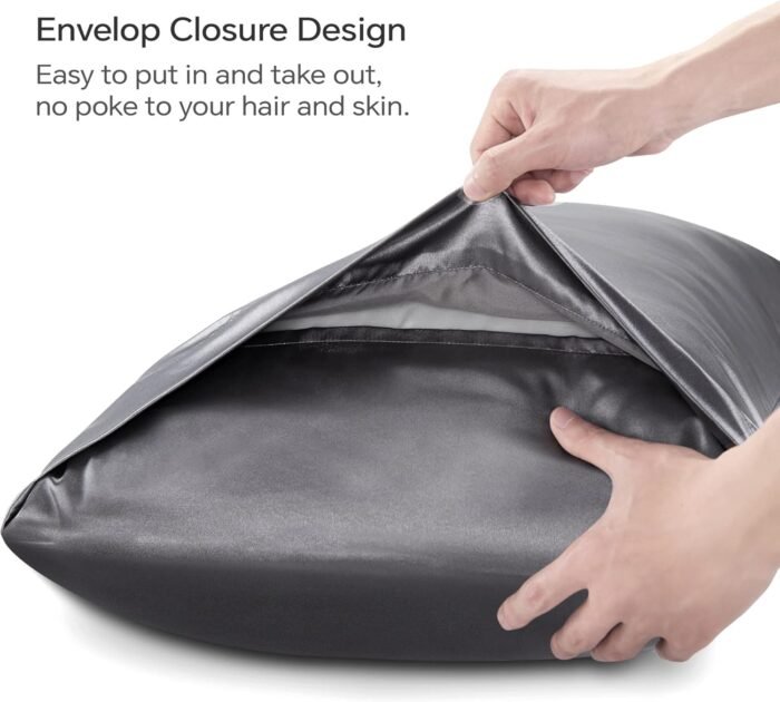 BEDELITE Satin Pillowcase for Hair and Skin, Super Soft and Cooling Similar to Silk Pillow Cases 2 Pack with Envelope Closure, Gift for Women Men(20"x30" Queen Size, Dark Grey) - Image 5