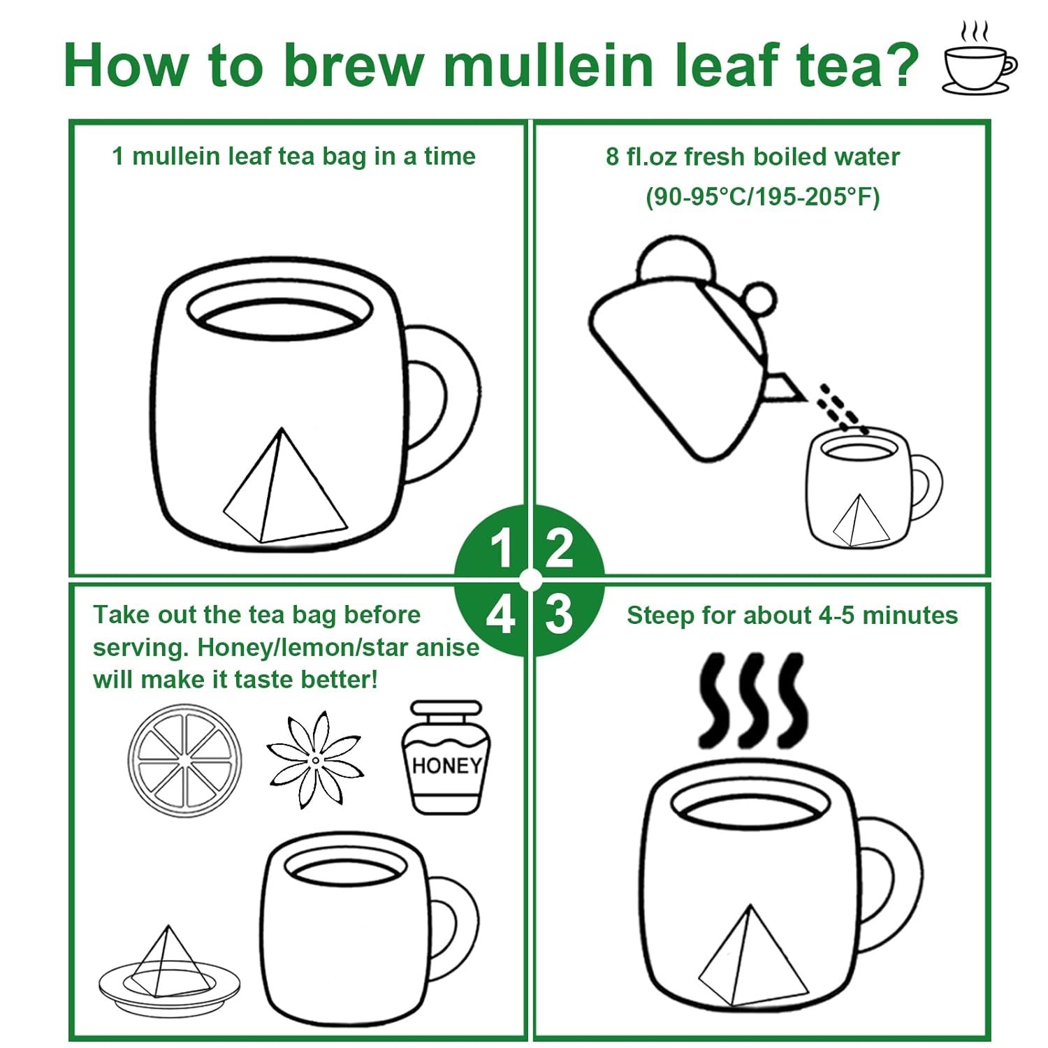 FullChea -Mullein Leaf Tea Bags, 20 Teabags, 3g/bag For Lungs - Non-GMO - Caffeine-free - Natural Healthy Herbal Tea For Detox & Respiratory Support - Image 6
