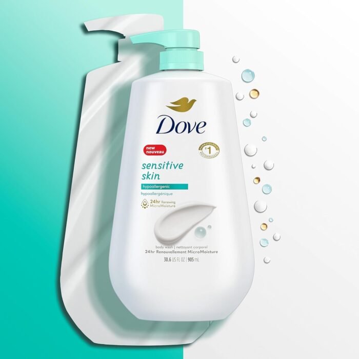 Dove Body Wash with Pump Sensitive Skin Hypoallergenic, Paraben-Free, Sulfate-Free, Cruelty-Free, Moisturizing Skin Cleanser Effectively Washes Away Bacteria While Nourishing Skin 30.6 oz - Image 4