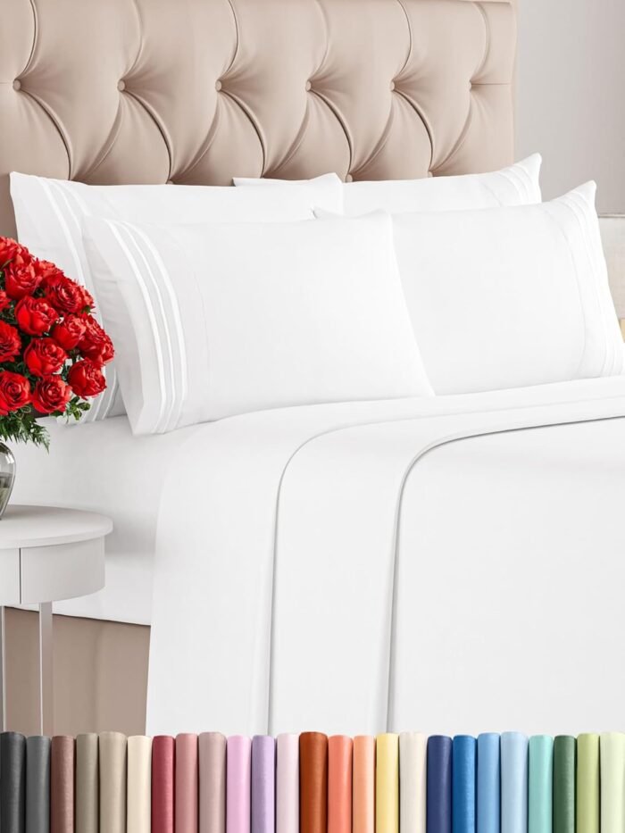 King 6 Piece Sheet Set - Breathable & Cooling Sheets - Hotel Luxury Bed Sheets - 1 Flat Sheet, 1 Fitted Sheet & 4 Pillowcases - Deep Pocket - Easy Fit - Comfy, Soft & Wrinkle Free - King White Sheets
