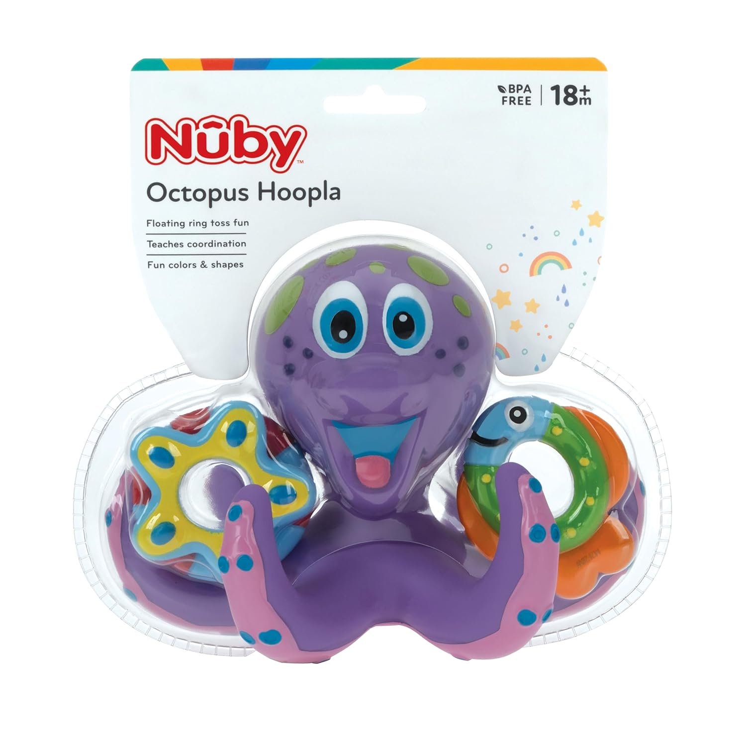 Nuby Floating Octopus Toy with 3 Hoopla Rings - Baby Bath Toy for Boys and Girls - 18+ Months - Purple (Pack of 1) - Image 9