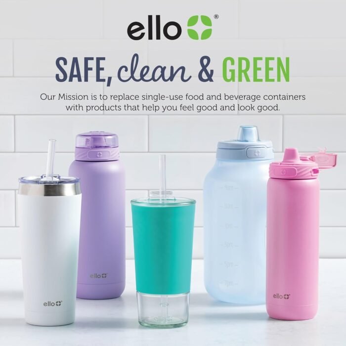 Ello Cooper 22oz Stainless Steel Water Bottle with Straw and Carry Handle, Double Walled and Vacuum Insulated Metal, Leak Proof Locking Lid with Soft Silicone Spout, Reusable, BPA Free, Black - Image 9
