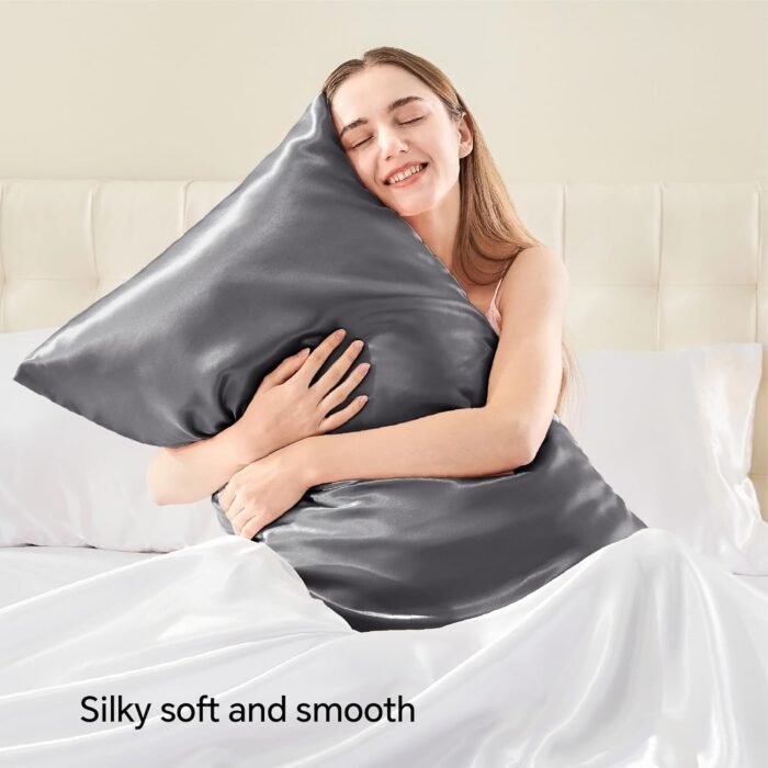 BEDELITE Satin Pillowcase for Hair and Skin, Super Soft and Cooling Similar to Silk Pillow Cases 2 Pack with Envelope Closure, Gift for Women Men(20"x30" Queen Size, Dark Grey) - Image 2