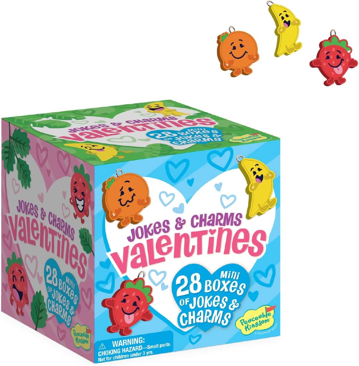 Peaceable Kingdom Valentines Cards for Kids Classroom, Set of 28 Valentines Day Gifts - Silly Jokes with Fruit Charms - Image 5