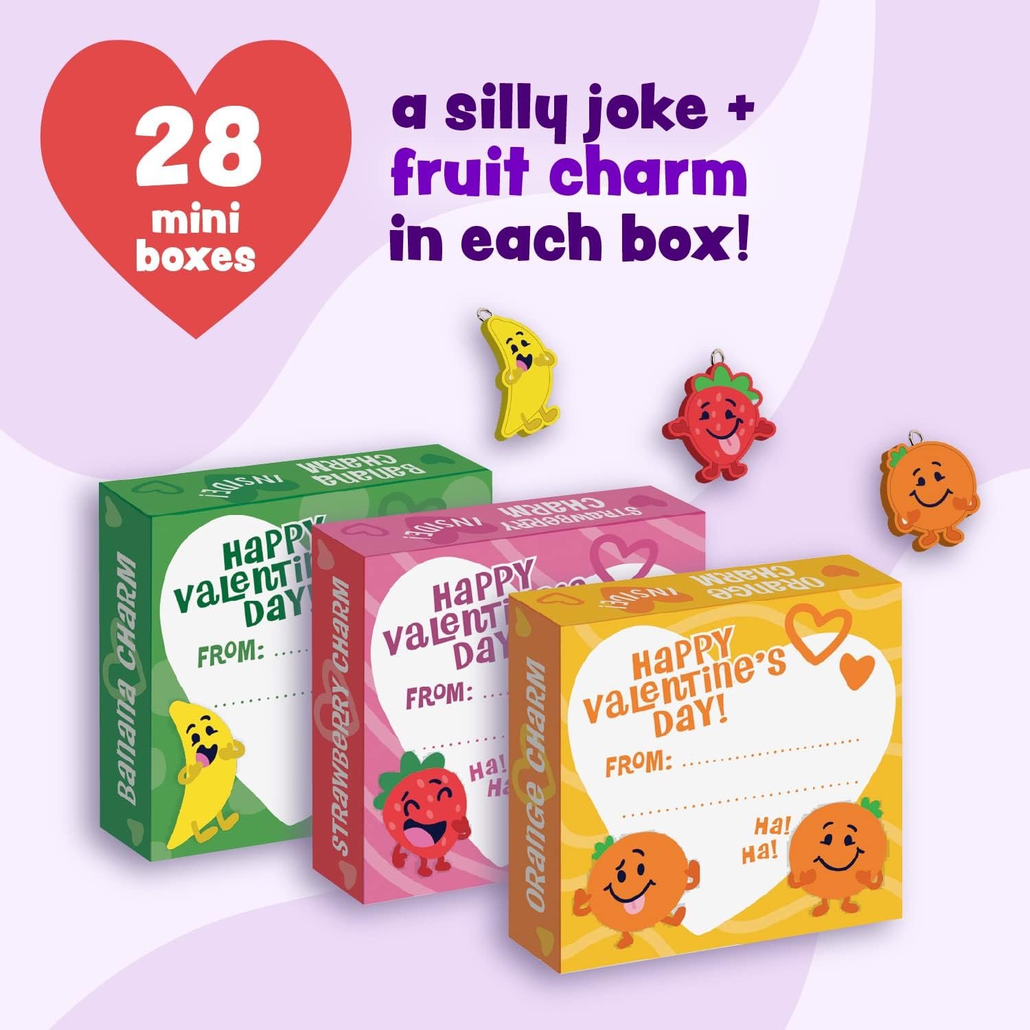 Peaceable Kingdom Valentines Cards for Kids Classroom, Set of 28 Valentines Day Gifts - Silly Jokes with Fruit Charms - Image 2
