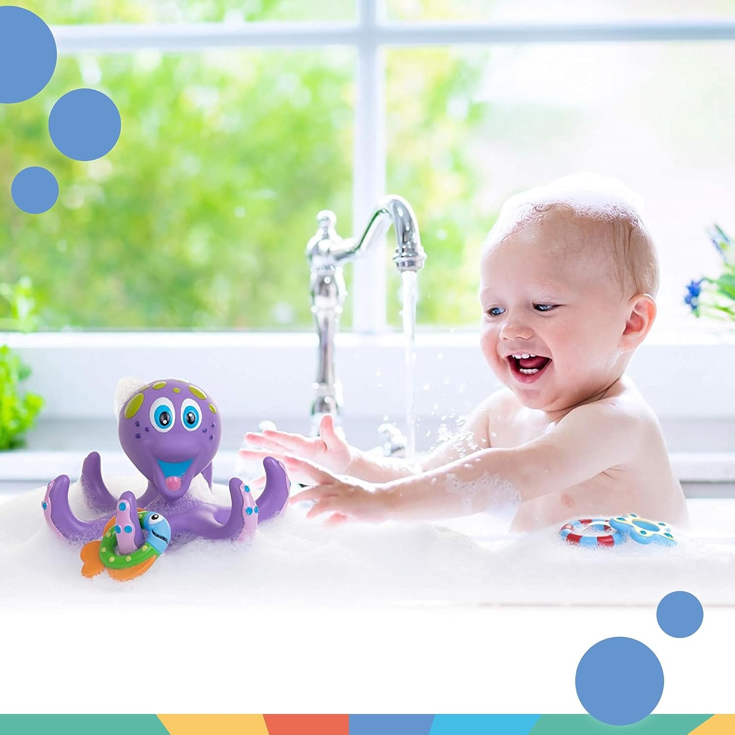 Nuby Floating Octopus Toy with 3 Hoopla Rings - Baby Bath Toy for Boys and Girls - 18+ Months - Purple (Pack of 1) - Image 2
