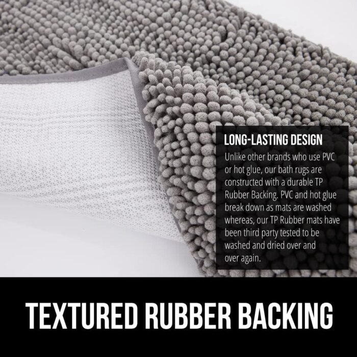 Gorilla Grip Bath Rug Mat 24x17, Thick Soft Absorbent Chenille, Rubber Backing Quick Dry Microfiber Mats, Machine Washable Rugs for Shower Floor, Bathroom Runner Bathmat Accessories Decor, Grey - Image 5