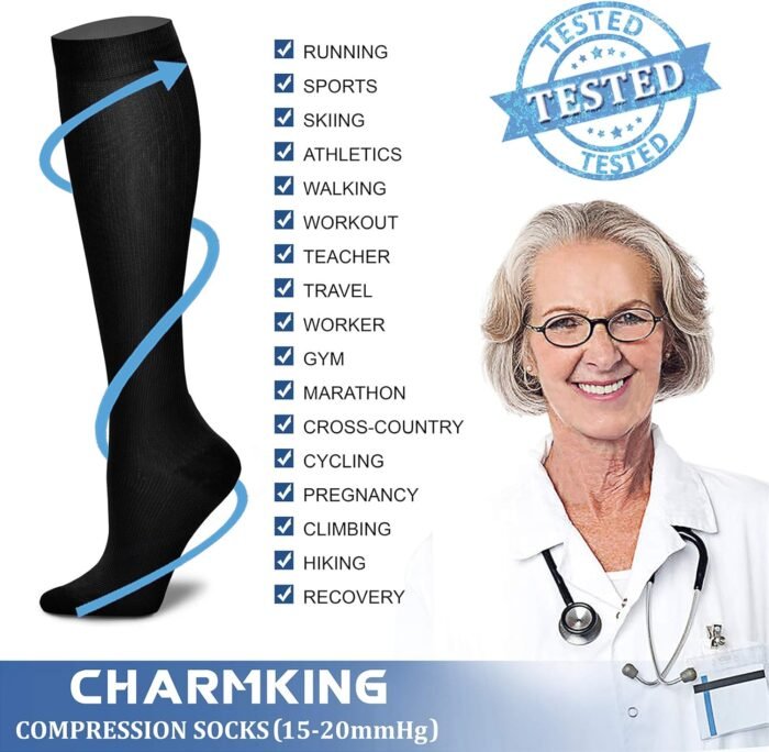 CHARMKING Compression Socks for Women & Men Circulation (3 Pairs) 15-20 mmHg is Best Support for Athletic Running Cycling - Image 6