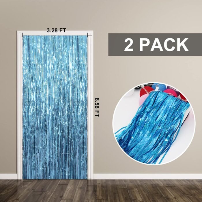 2 Pack Blue Streamers Party Decorations Blue Fringe Backdrop Ocean Themed Party Decorations Foil Curtain Backdrop Blue Birthday Decorations Ocean Party Decor Supplies - Image 7