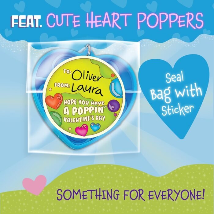 Peaceable Kingdom Valentines Cards for Kids Classroom, Set of 28 Valentines Day Gifts - Mini Popper Heart Pop It Fidgets - Image 3