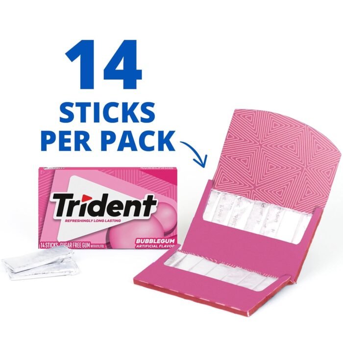 Trident Bubblegum Sugar Free Gum, 12 Packs of 14 Pieces (168 Total Pieces) - Image 2