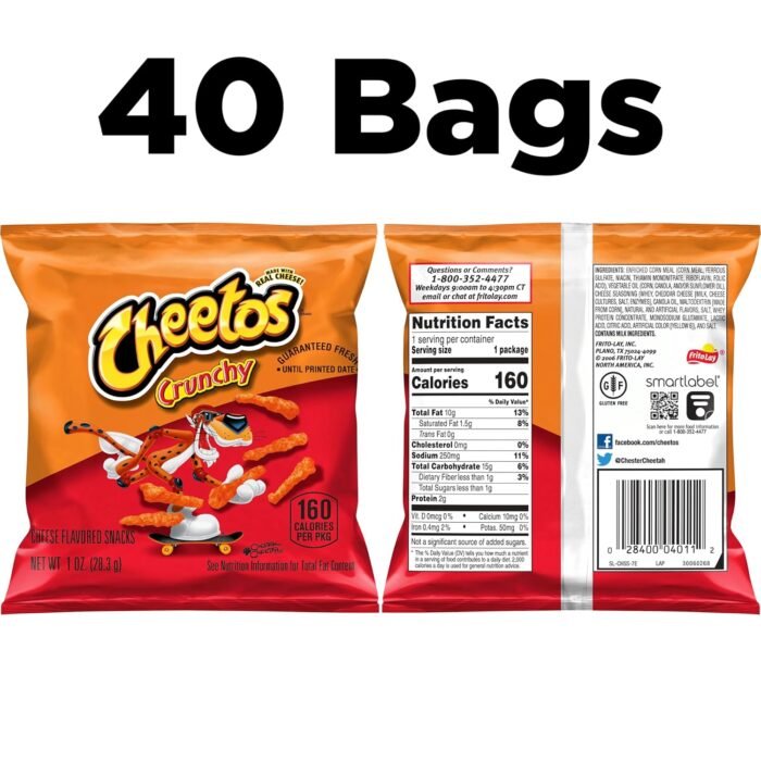 Cheetos Crunchy Cheese Flavored Snacks, Gluten Free, 1 Ounce Single Serve Bags (Pack of 40) - Image 2
