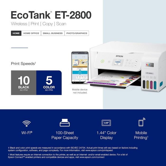 Epson EcoTank ET-2800 Wireless Color All-in-One Cartridge-Free Supertank Printer with Scan and Copy â€“ The Ideal Basic Home Printer - White, Medium - Image 4