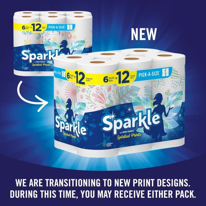 Sparkle Pick-A-Size Paper Towels, Spirited Prints, 6 Double Rolls = 12 Regular Rolls, Everyday Value Paper Towel With Full And Half Sheets - Image 2