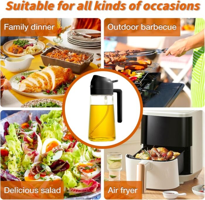 YARRAMATE Oil Sprayer for Cooking, 2 in 1 Olive Oil Dispenser Bottle for Kitchen, 16oz/470ml Premium Glass Oil Bottle, Food-grade Oil Mister for Air Fryer, Salad, Frying, BBQ (Black) - Image 6